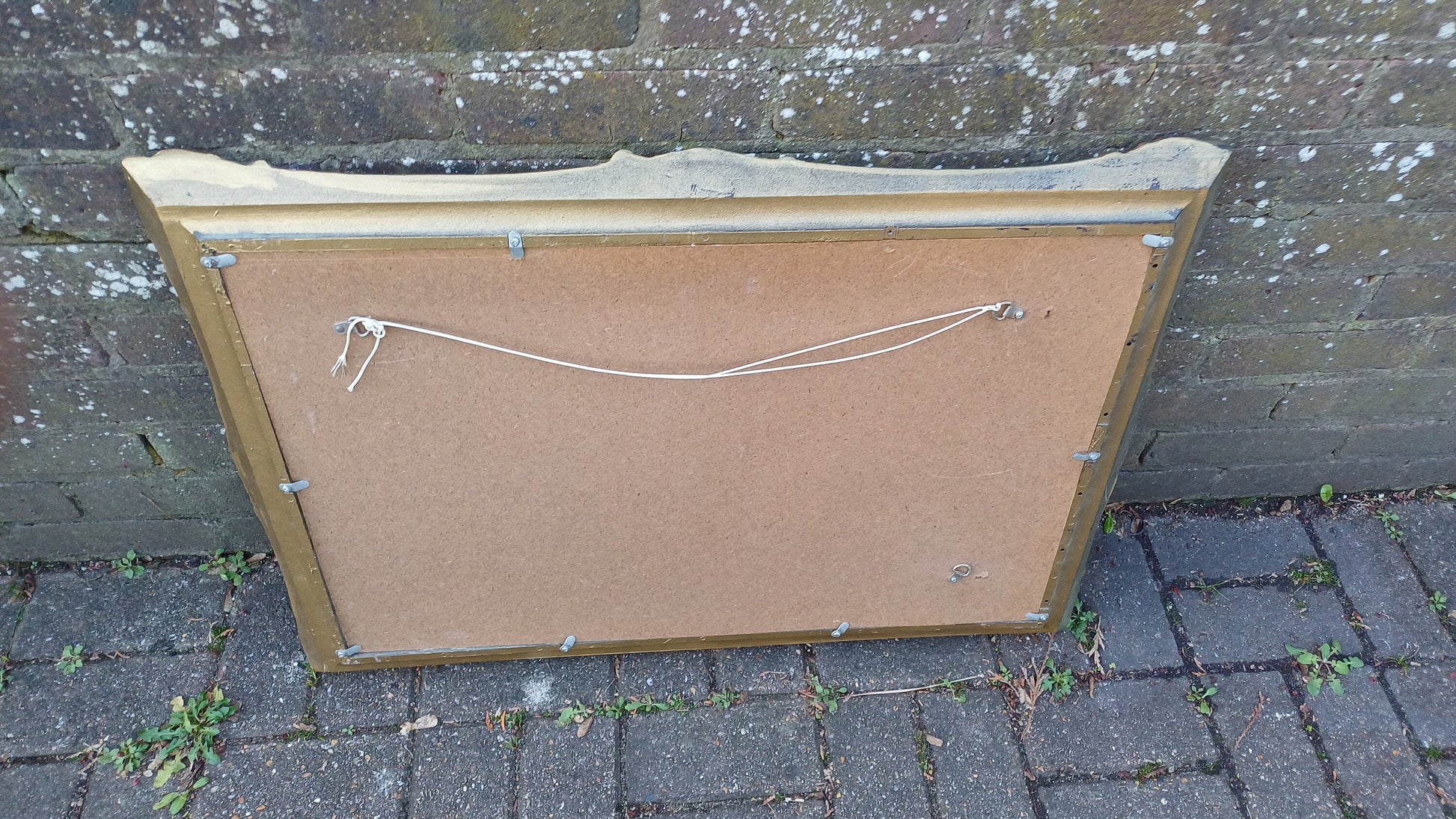 Large Vintage 70s Composite Moulded Gold Gilt Wall Mirror. Swept Frame.