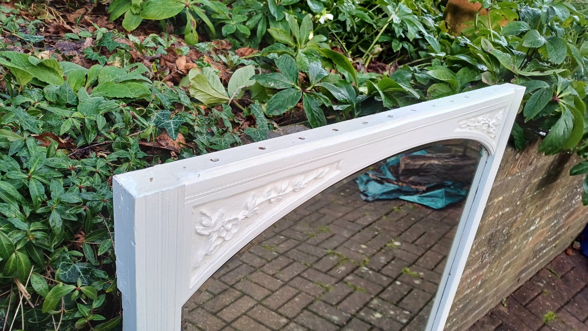 Huge Vintage Painted Mahogany Over Mantel Late Victorian in Farrow and Ball Wimborne White.