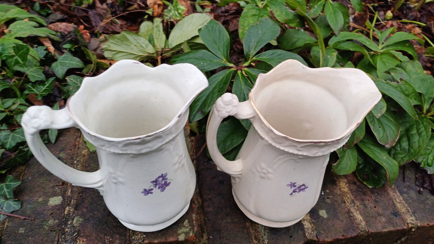 Victorian Jugs - two matching - large and medium size - floral and gilt detail