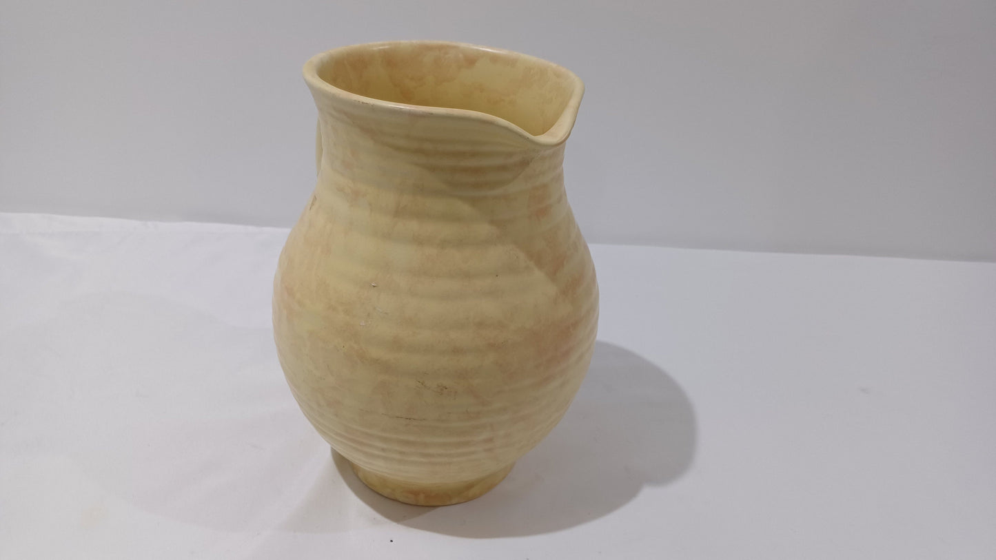 Cream Arthur Wood Vintage Jug Vase - pink mottled pattern - ribbed detail - large jug vase