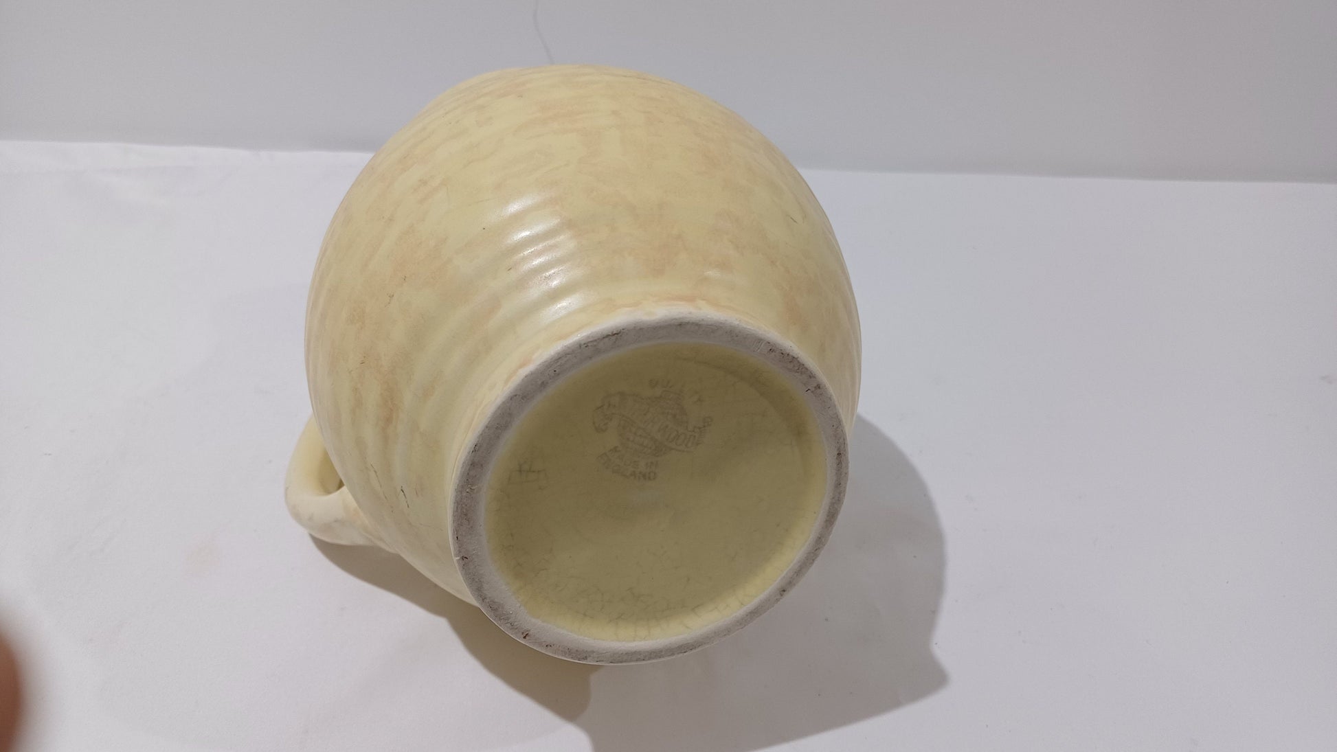 Cream Arthur Wood Vintage Jug Vase - pink mottled pattern - ribbed detail - large jug vase