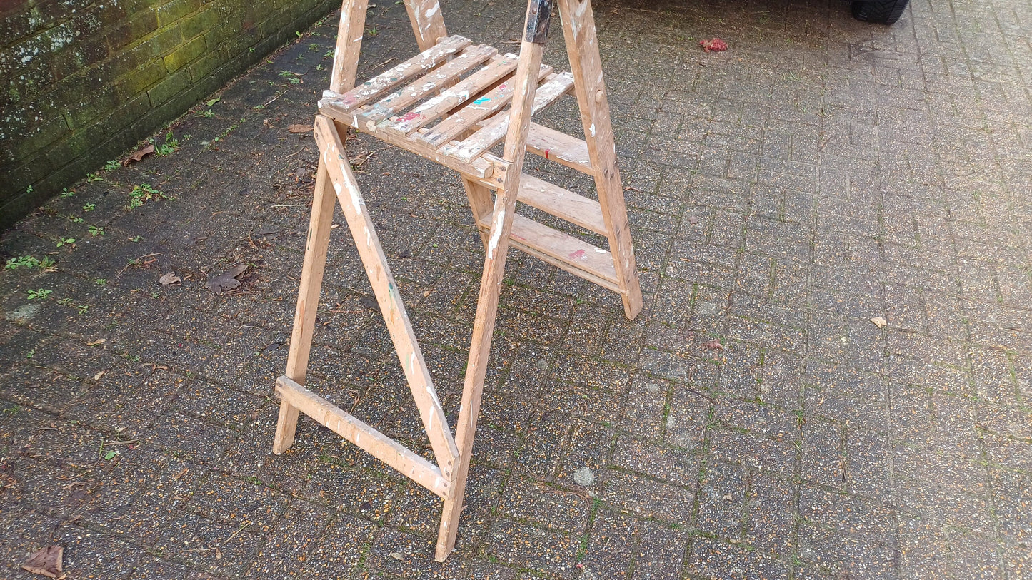 Characterful Vintage Folding Fold Away Wooden Step Ladder.