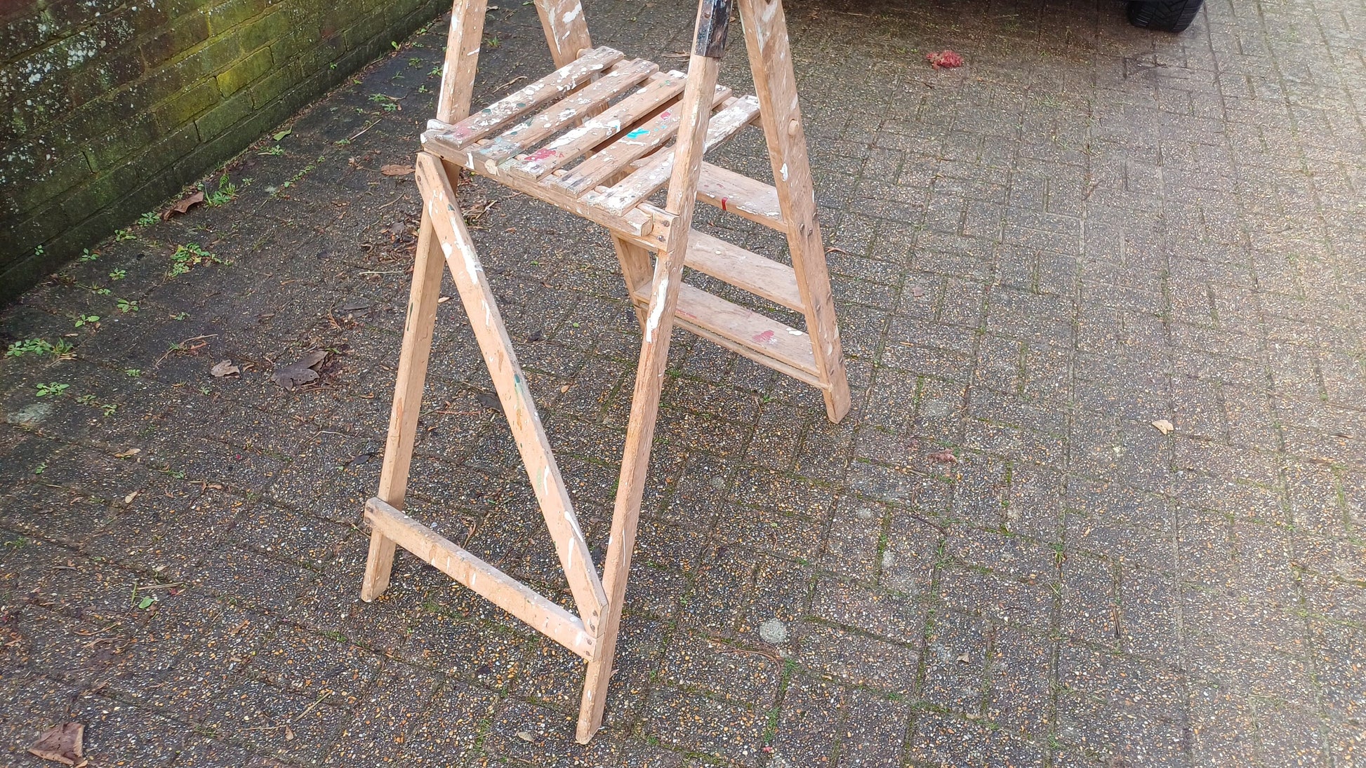 Characterful Vintage Folding Fold Away Wooden Step Ladder.