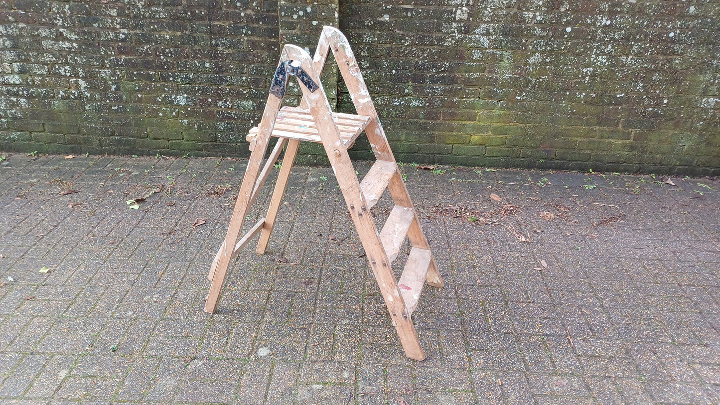Characterful Vintage Folding Fold Away Wooden Step Ladder.