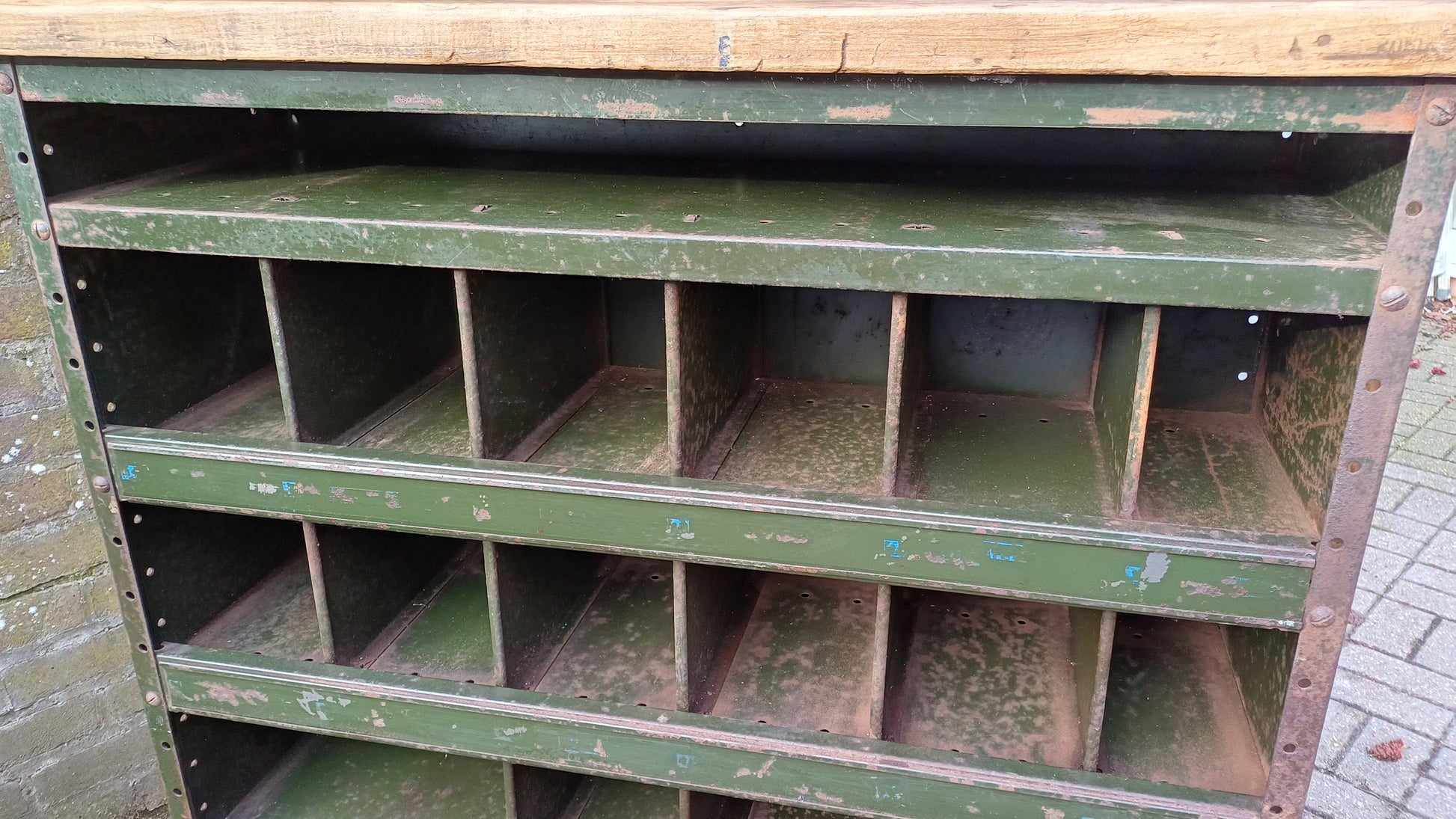 Vintage Industrial Painted Cubby Holes Shelves Storage Artisan