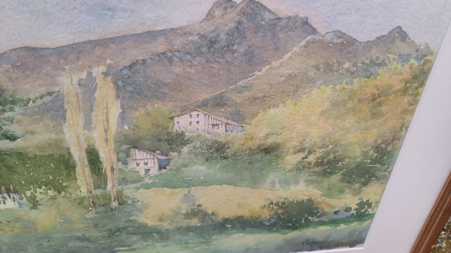 Superb Signed Large Watercolour Print Manuel Susperregui Gold Wooden Glazed Frame.