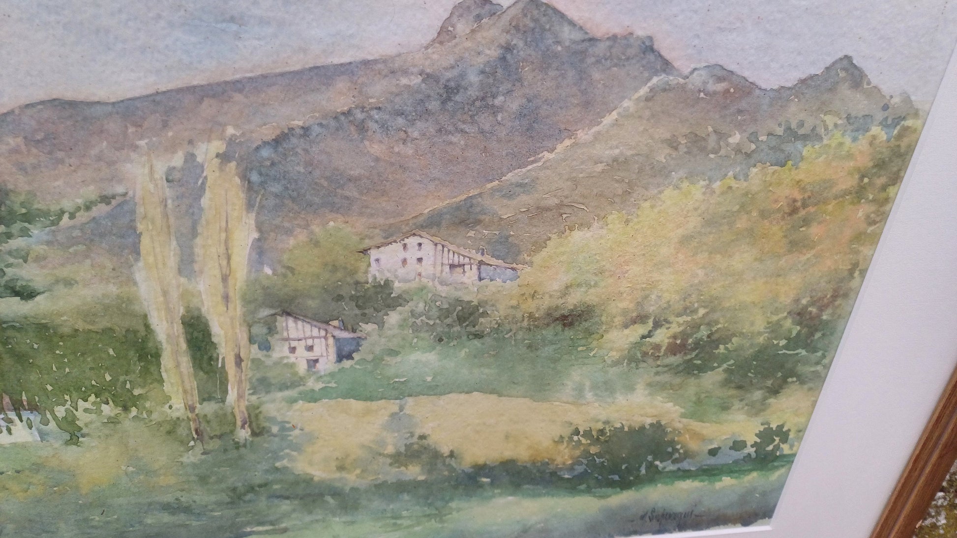 Superb Signed Large Watercolour Print Manuel Susperregui Gold Wooden Glazed Frame.