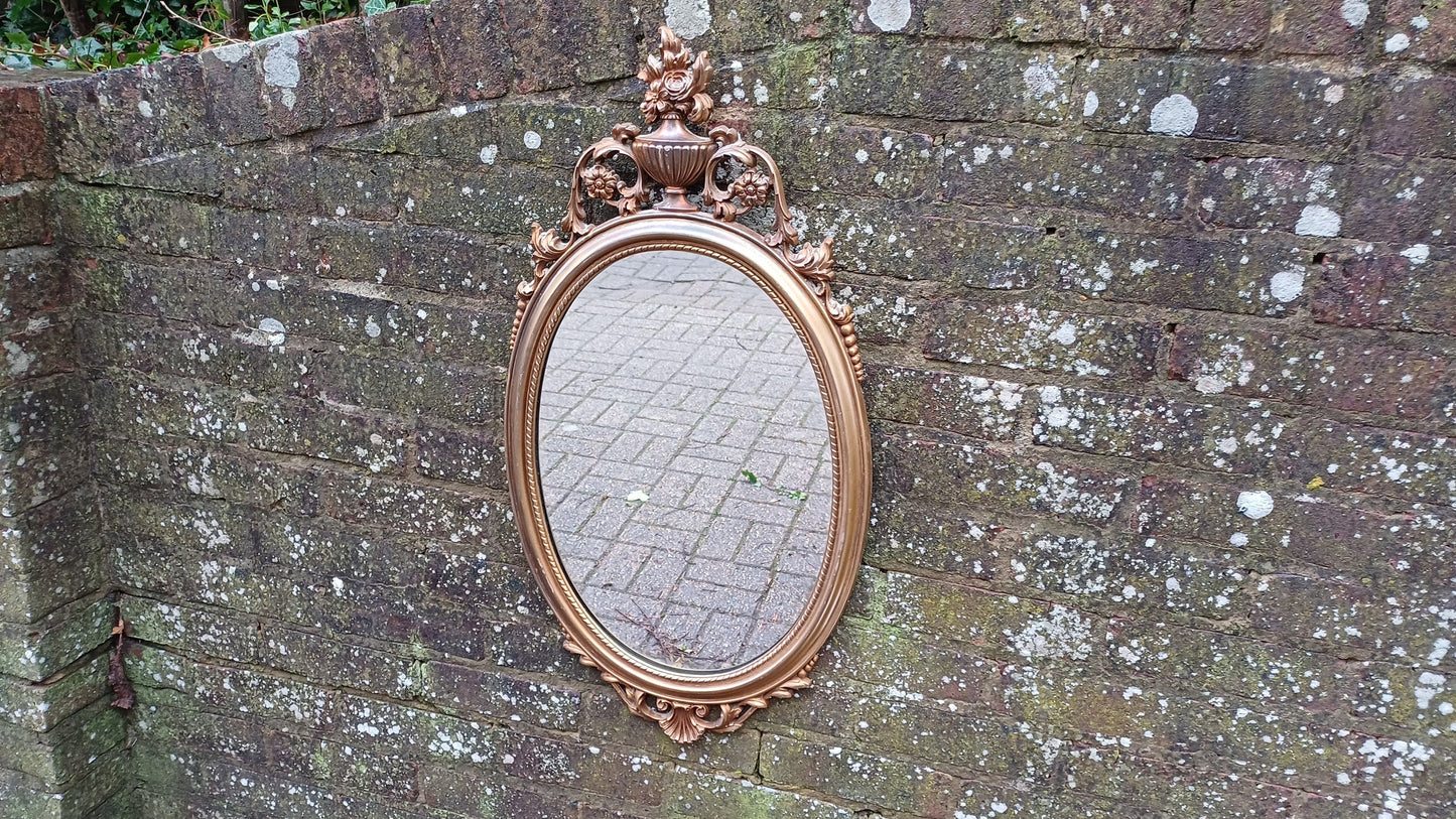 Large Classic 1970s Ornate Gold Gilt Oval Wall Mirror.
