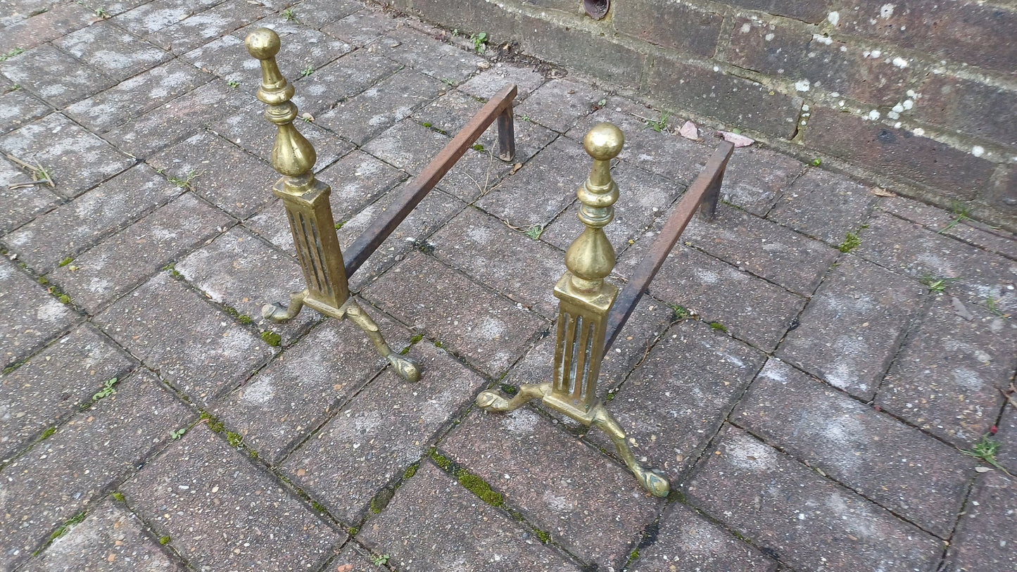 Pair of Vintage Brass and Iron Fire Dogs