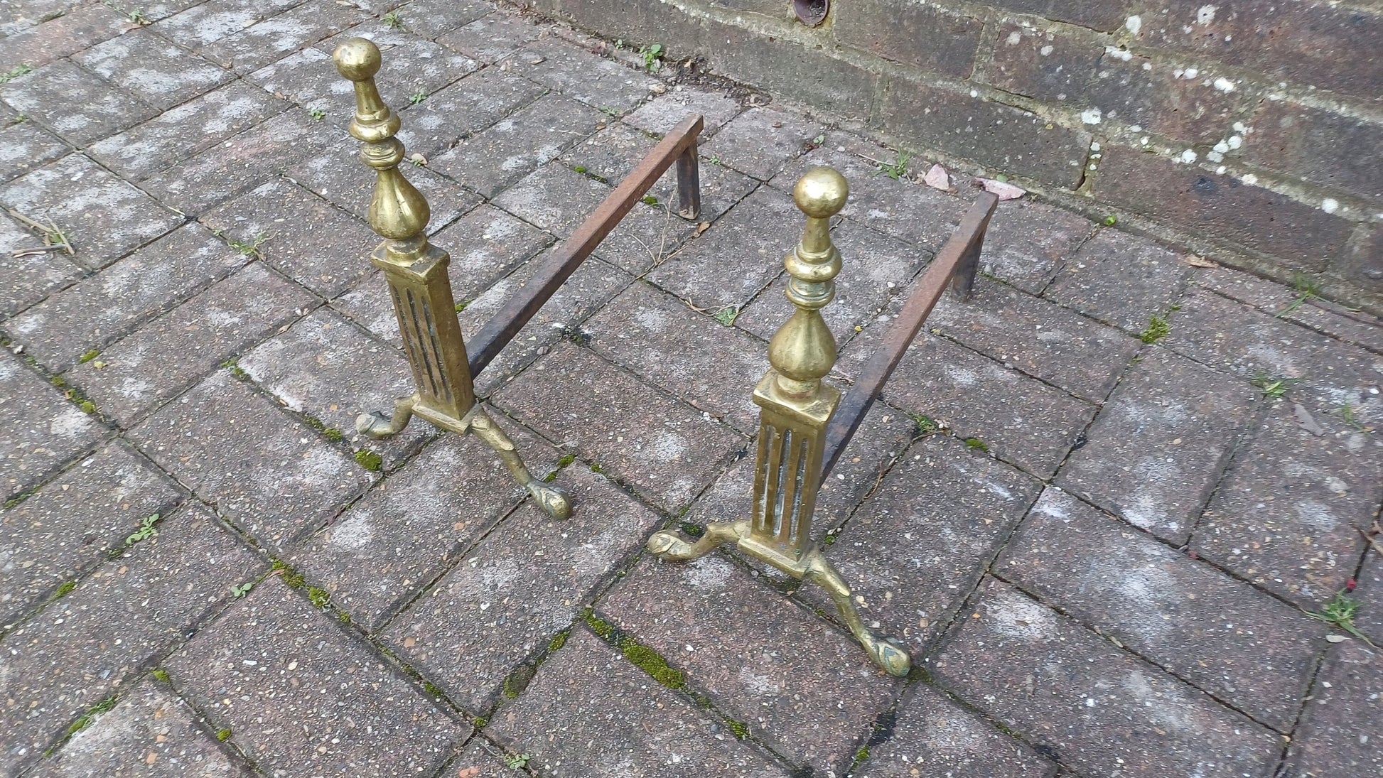 Pair of Vintage Brass and Iron Fire Dogs