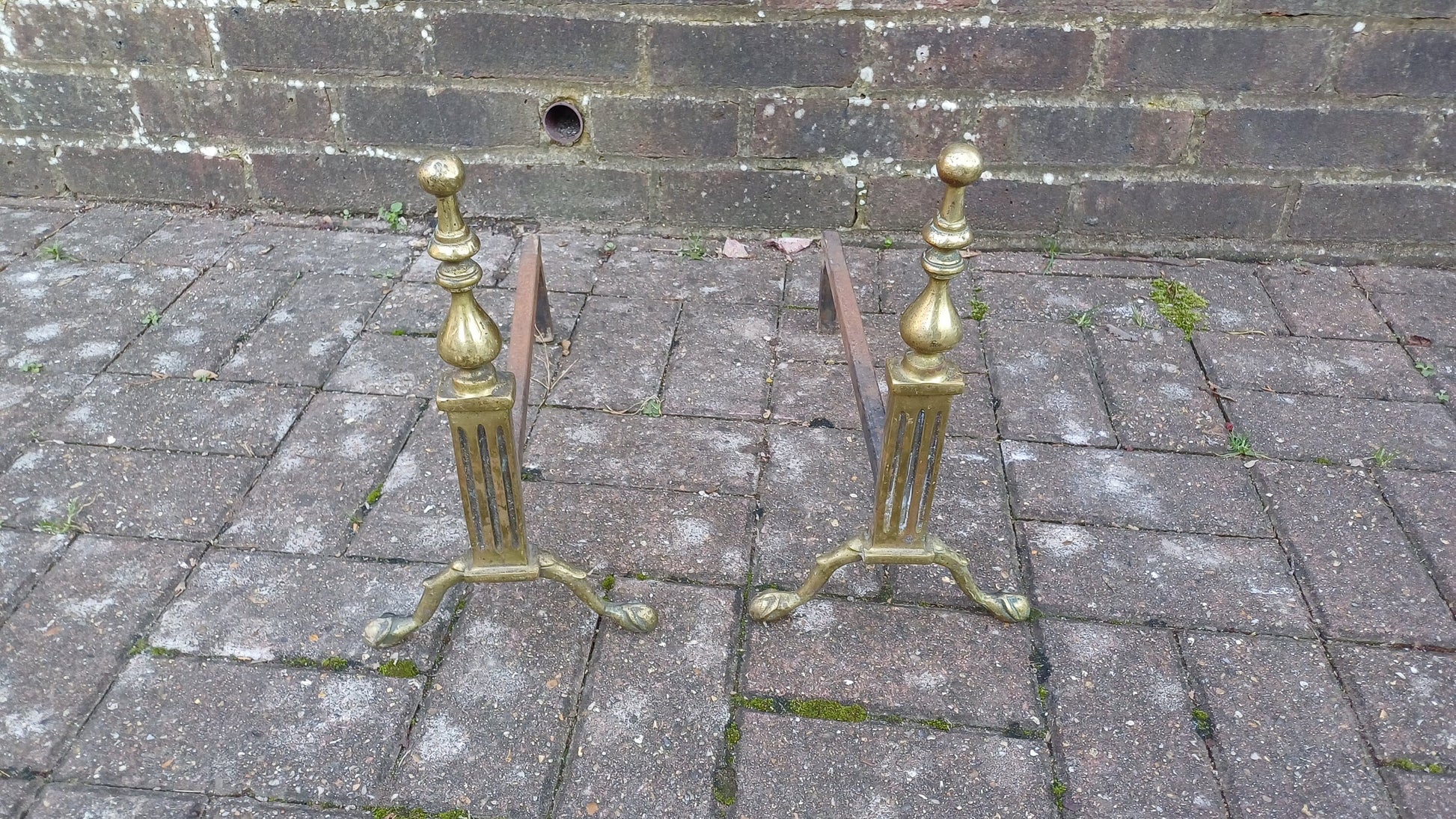 Pair of Vintage Brass and Iron Fire Dogs