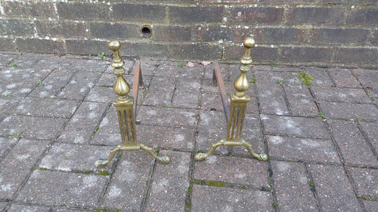 Pair of Vintage Brass and Iron Fire Dogs