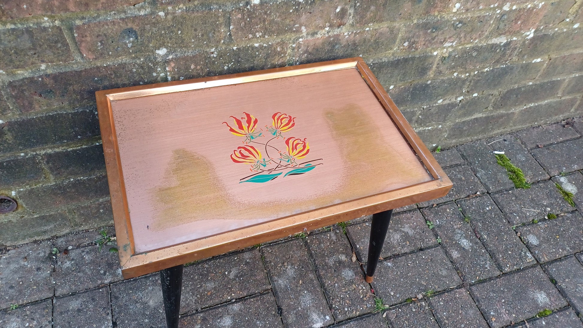 Retro Copper Coffee Side Table (Gift from Tobacco Research Board, Zimbabwe, Rhodesia, African Flowers, Fynbos)