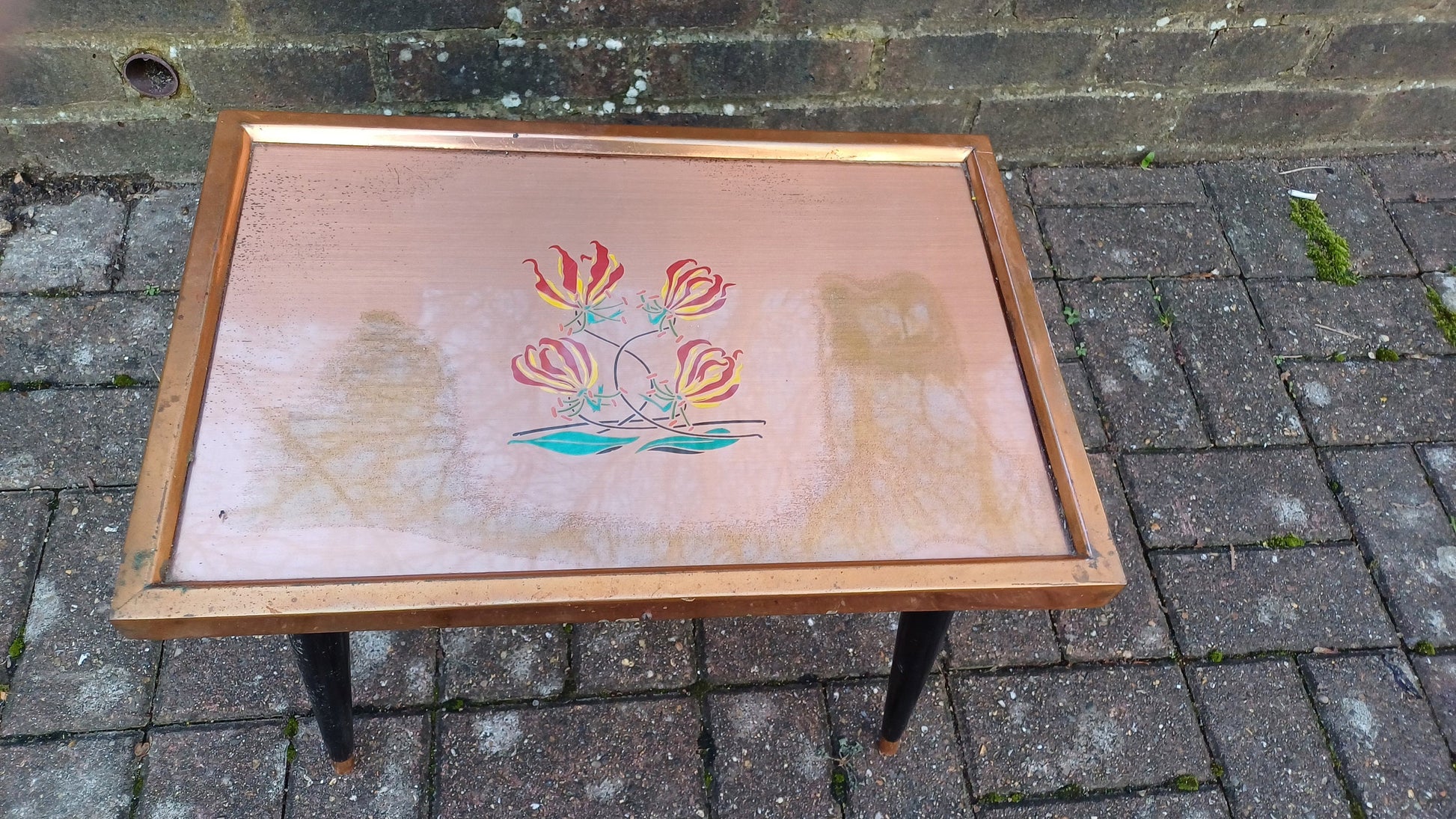 Retro Copper Coffee Side Table (Gift from Tobacco Research Board, Zimbabwe, Rhodesia, African Flowers, Fynbos)