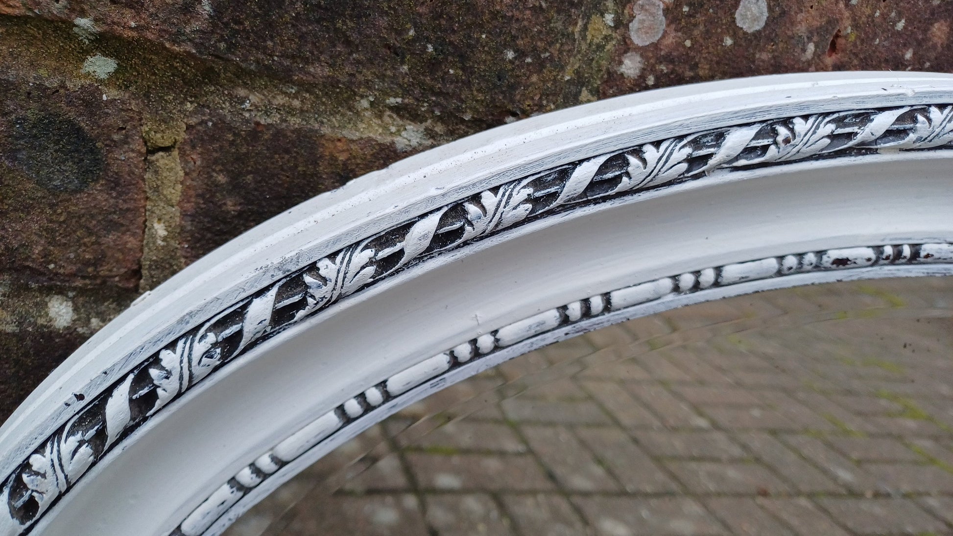 Large Vintage Painted Oval Mirror in Farrow and Ball Wimborne White.