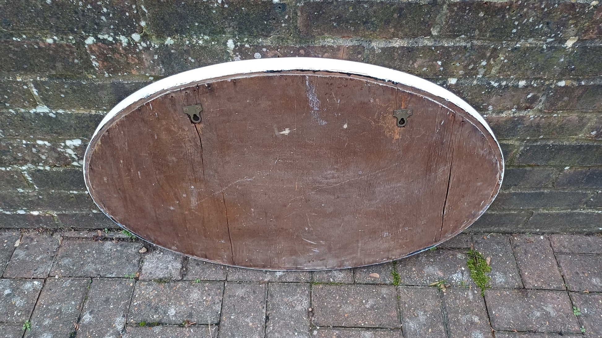 Large Vintage Painted Oval Mirror in Farrow and Ball Wimborne White.