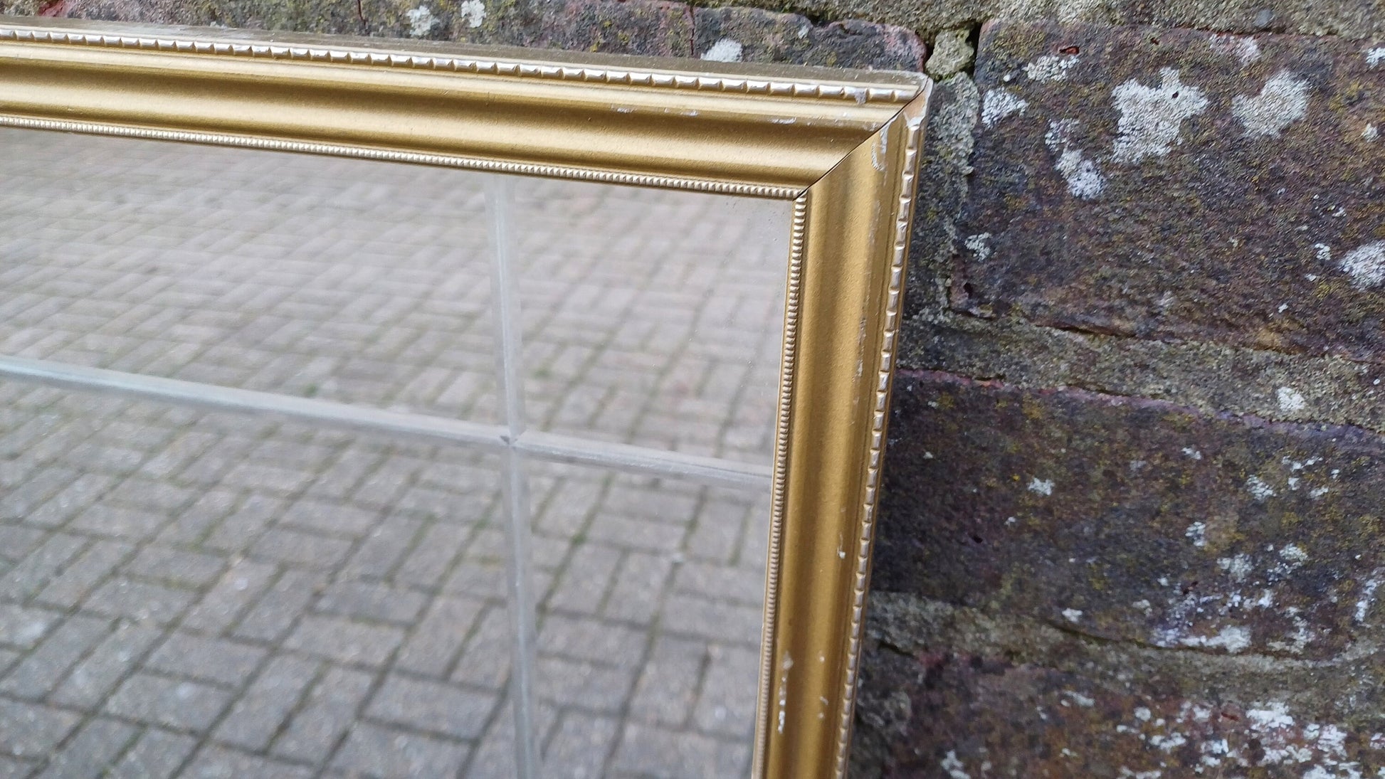 Large Classic 70's Gold Gilt Wall Mirror with Unusual Internal Bevelled Glass