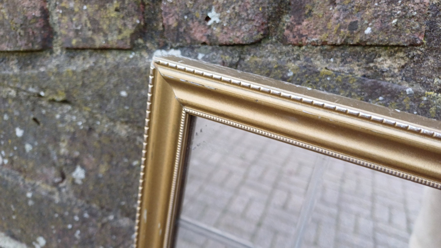 Large Classic 70's Gold Gilt Wall Mirror with Unusual Internal Bevelled Glass