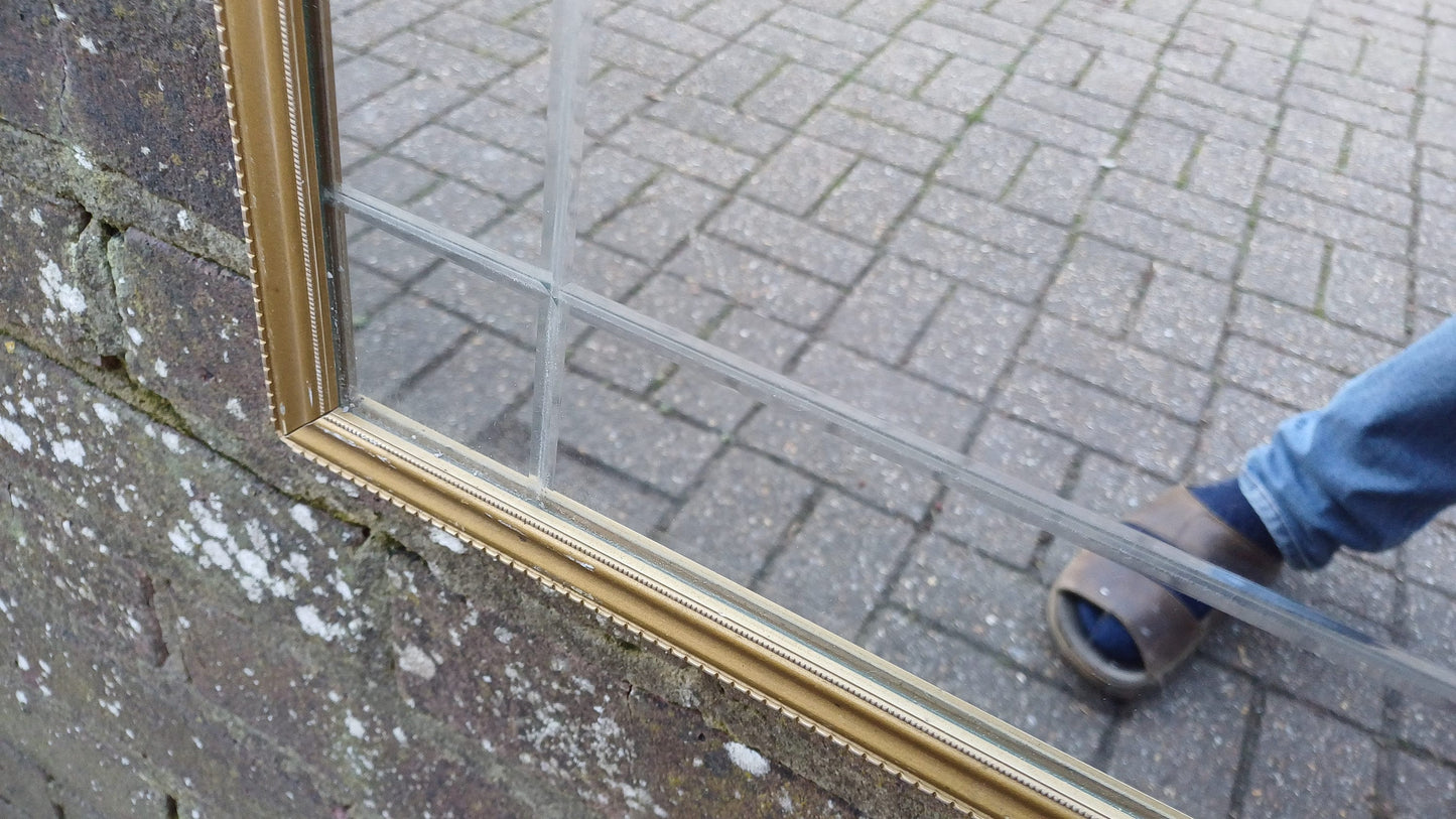Large Classic 70's Gold Gilt Wall Mirror with Unusual Internal Bevelled Glass