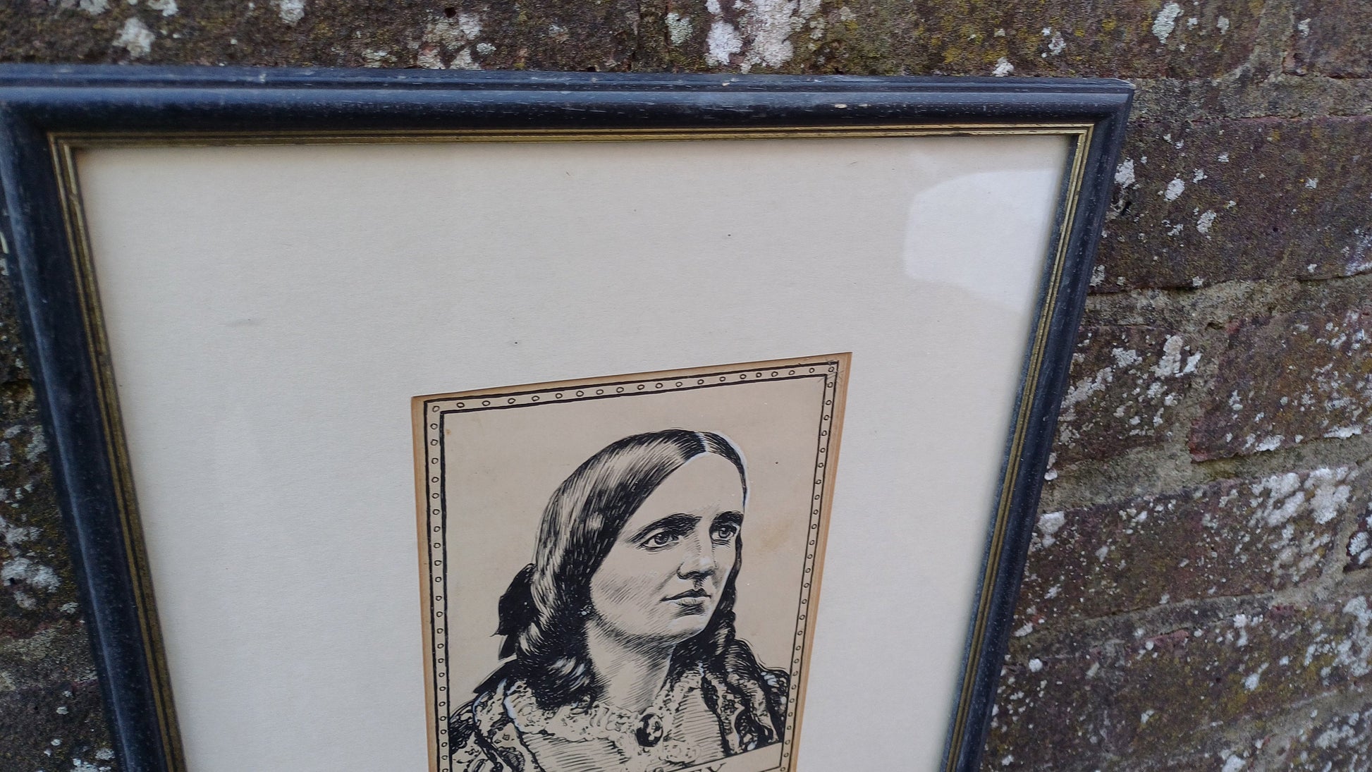 Vintage Print (or original?) Ink Drawing of Mrs Gatty/Margaret Gatty - Victorian children's author and marine scientist, framed in Sussex