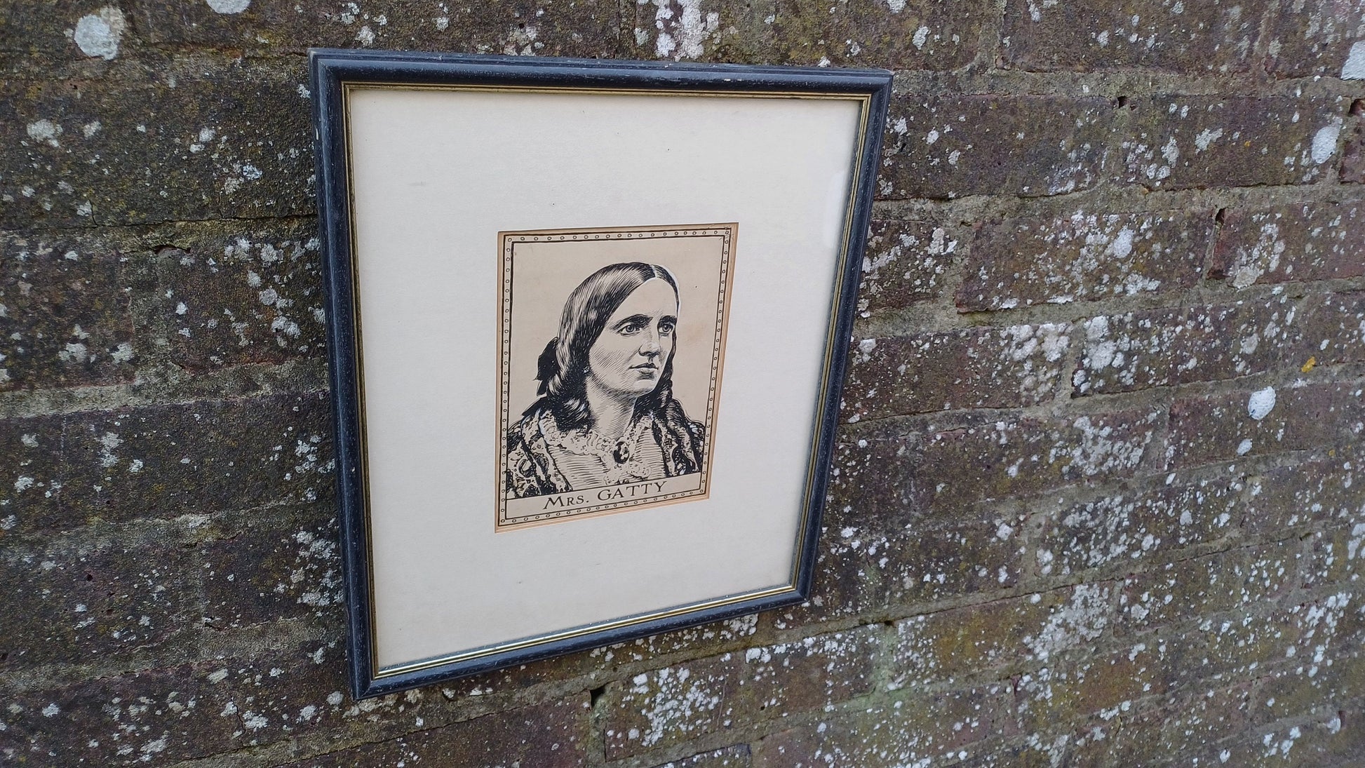 Vintage Print (or original?) Ink Drawing of Mrs Gatty/Margaret Gatty - Victorian children's author and marine scientist, framed in Sussex
