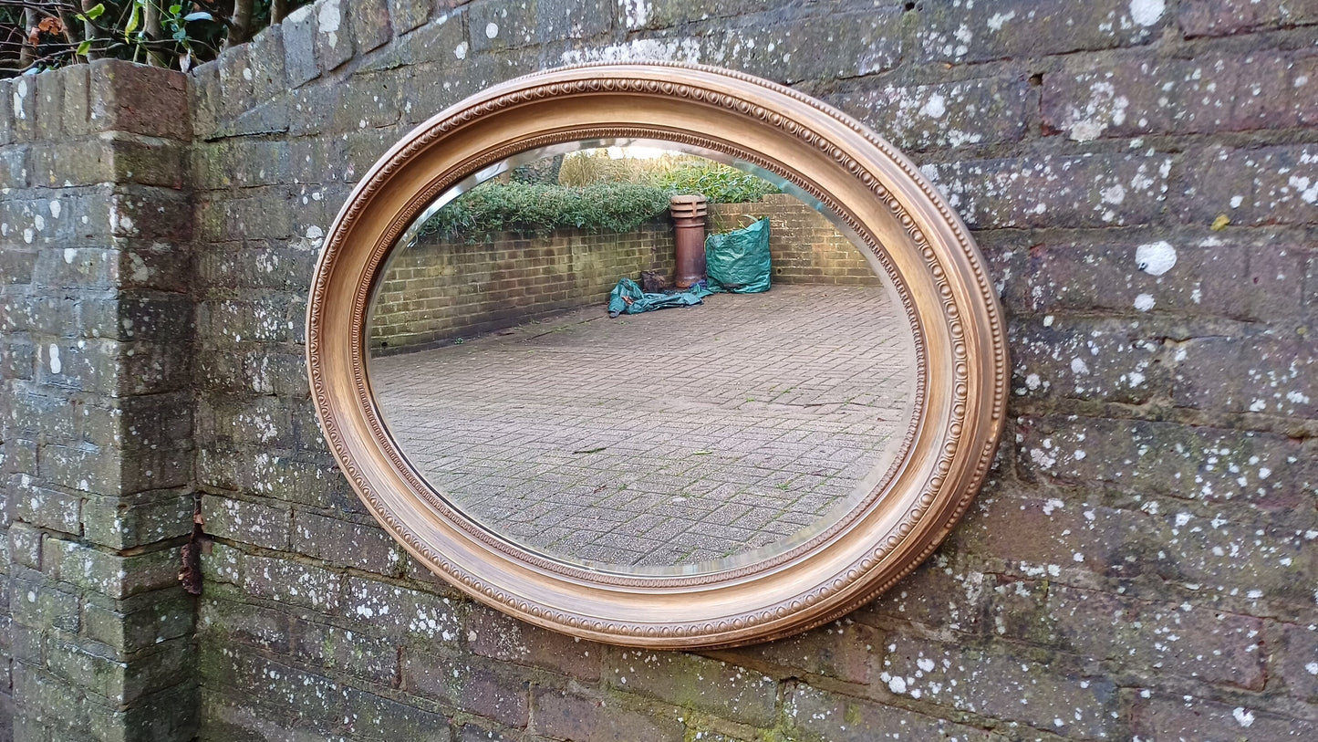 Huge Late Victorian Vintage Oval Gold Gilt Wall Mirror