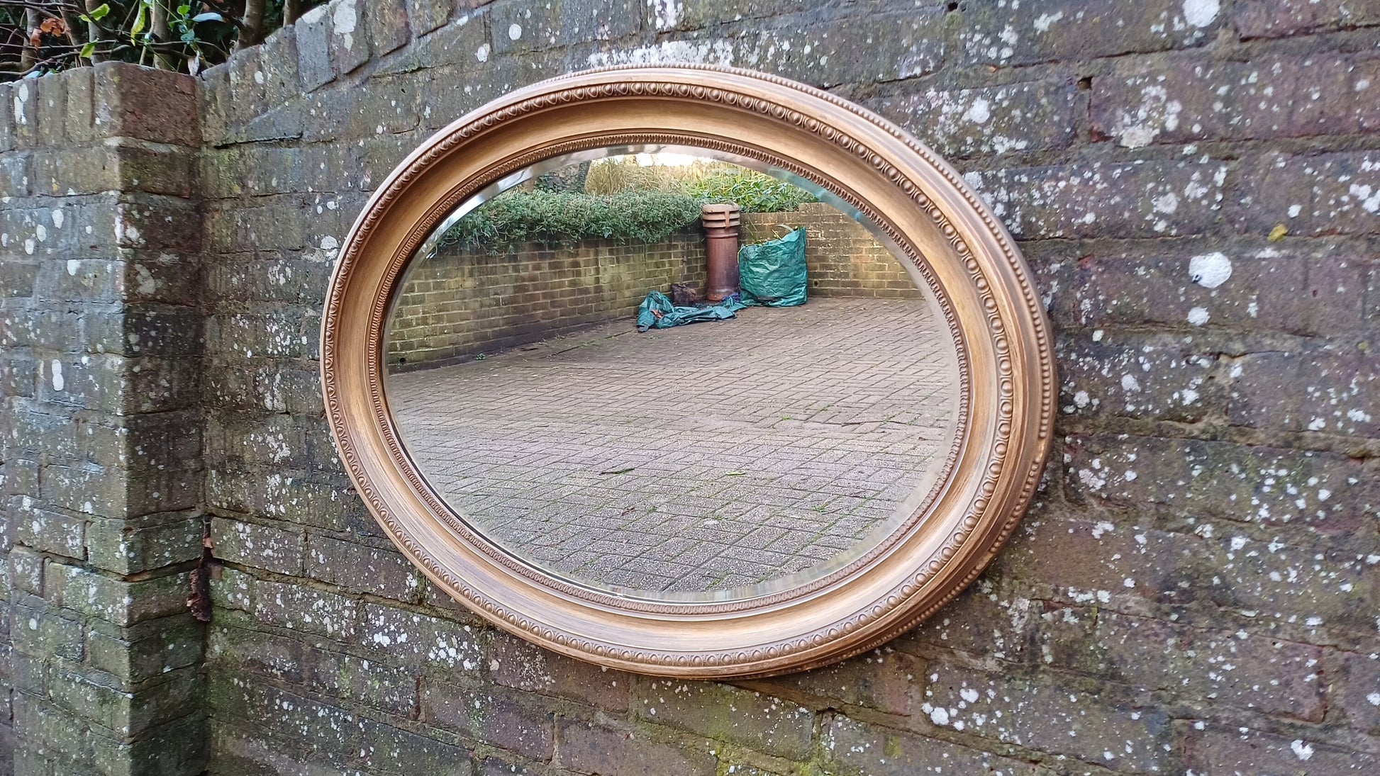 Huge Late Victorian Vintage Oval Gold Gilt Wall Mirror