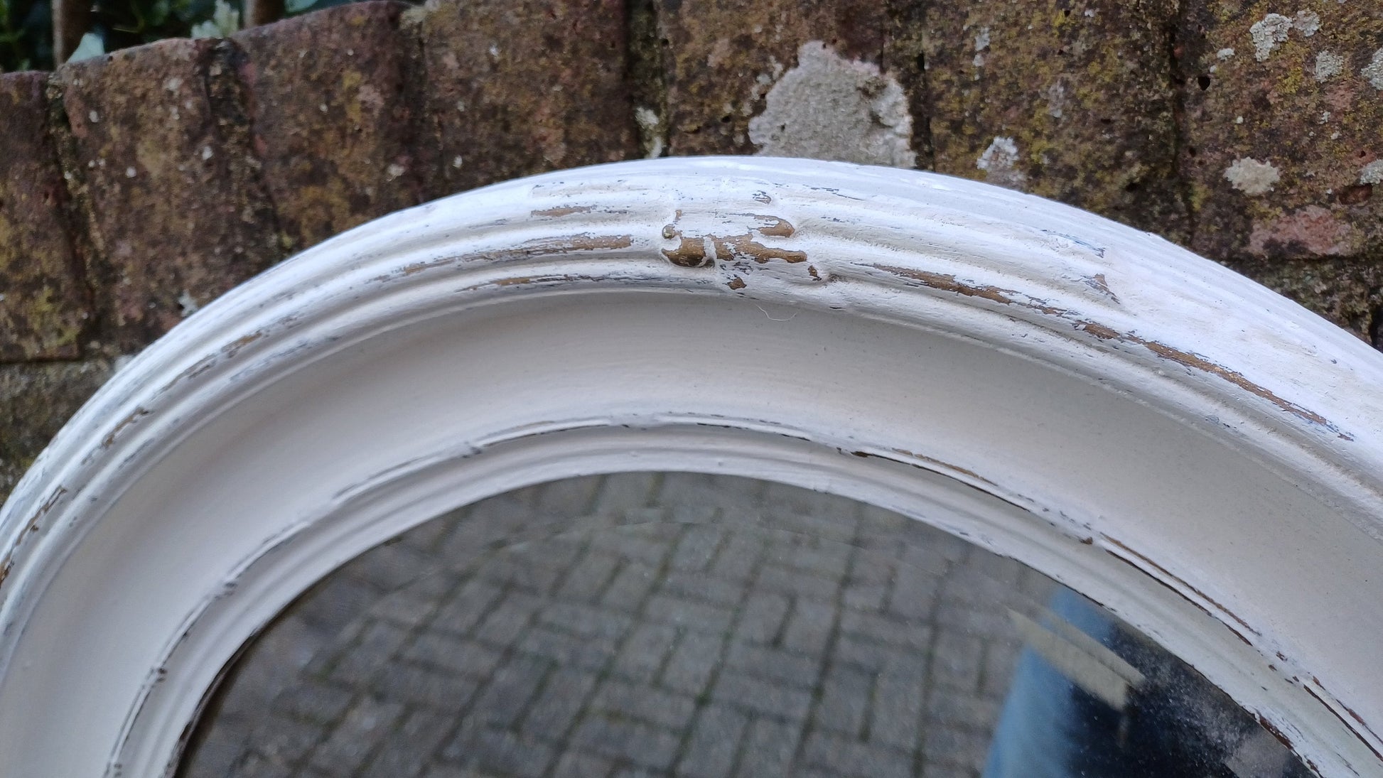 Vintage Unique Painted Shabby Chic Oval Mirror in Farrow and Ball Wimborne White and Gold Highlights