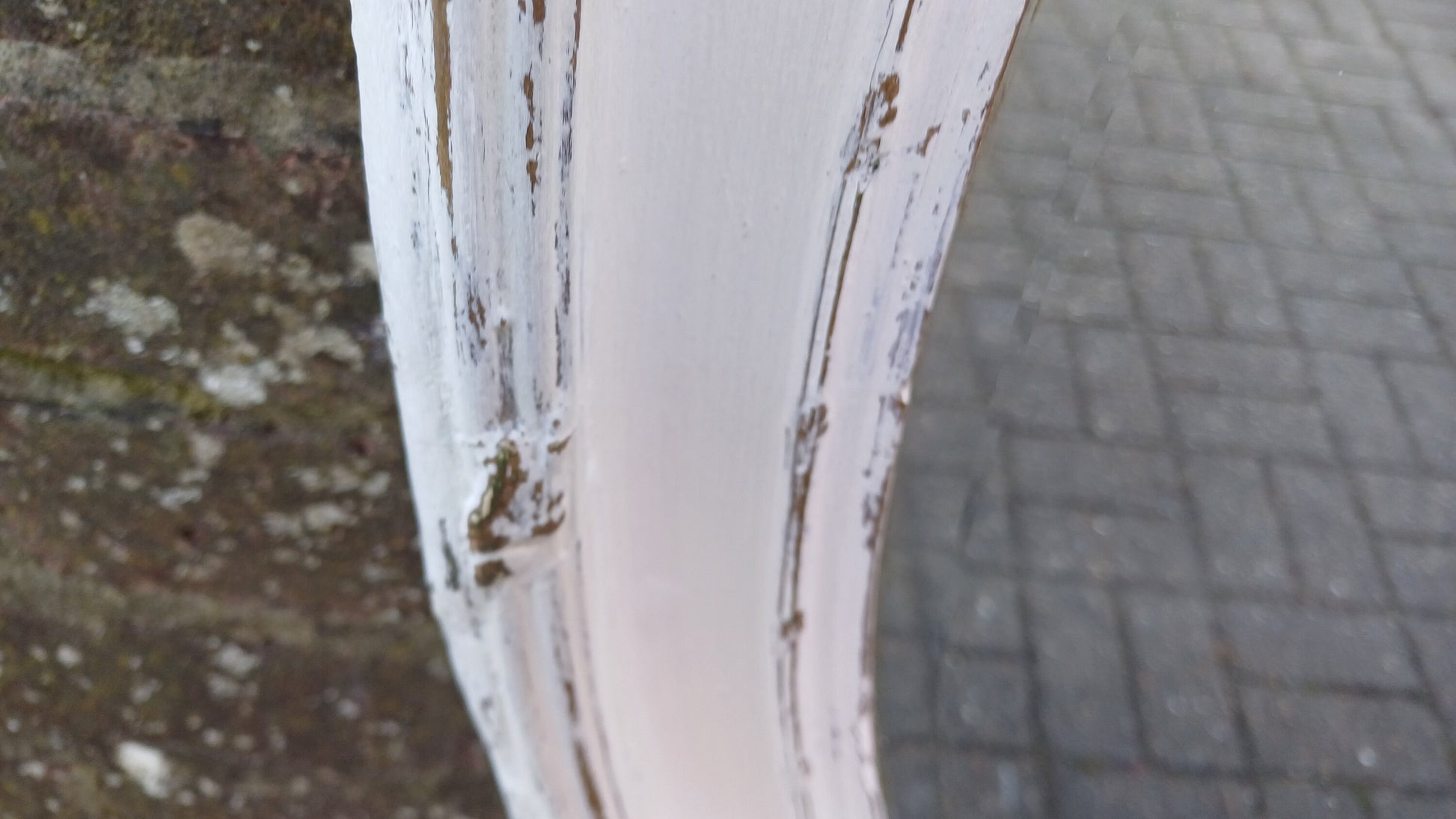 Vintage Unique Painted Shabby Chic Oval Mirror in Farrow and Ball Wimborne White and Gold Highlights