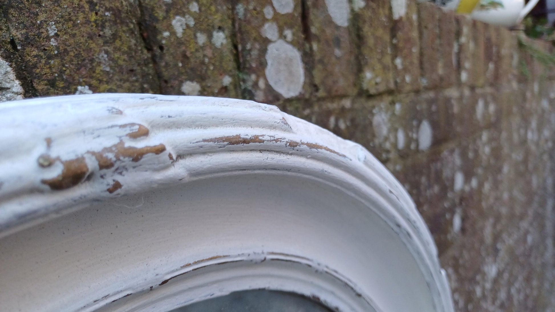 Vintage Unique Painted Shabby Chic Oval Mirror in Farrow and Ball Wimborne White and Gold Highlights