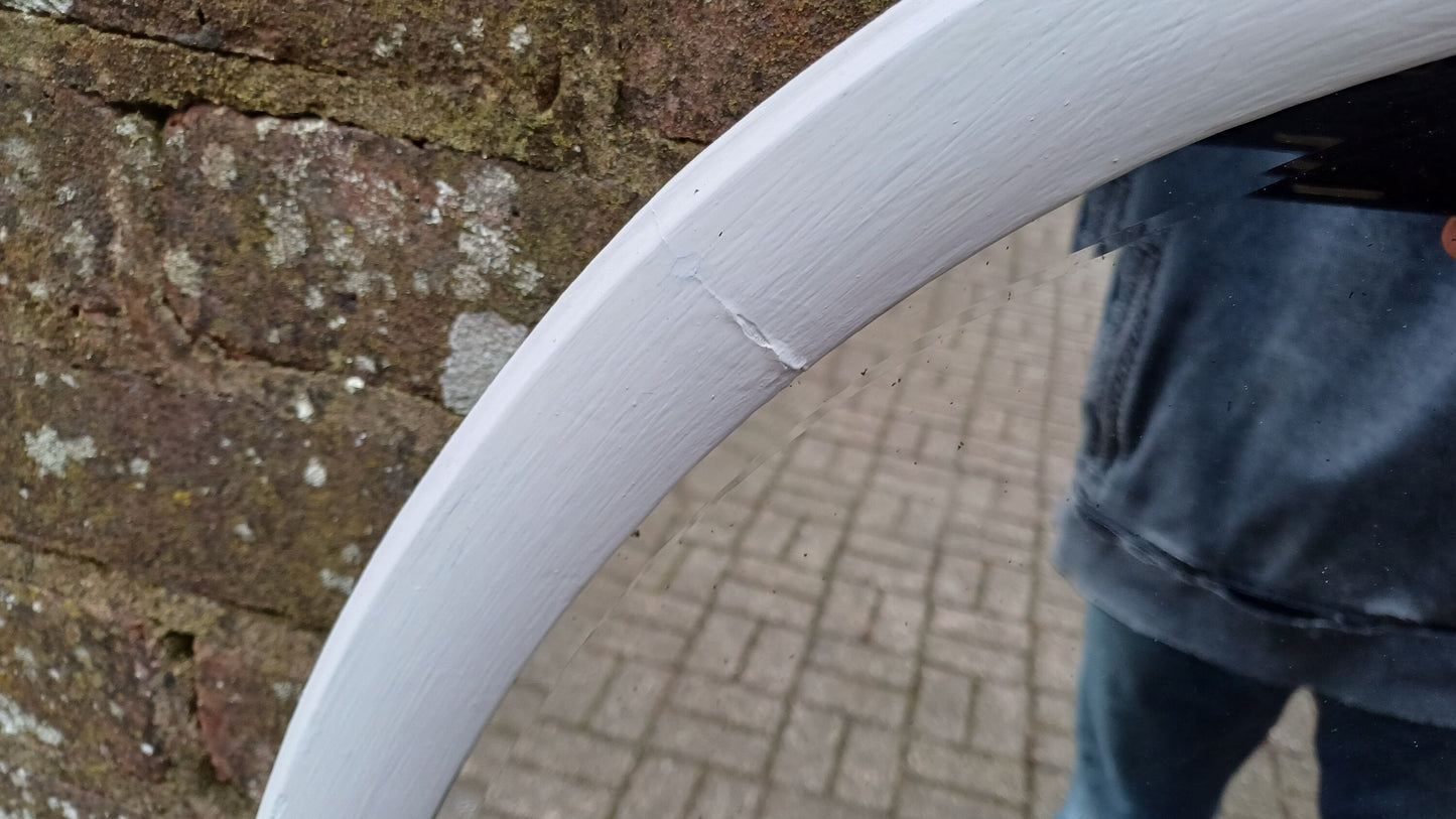 Vintage Large Unique Painted Shabby Chic Oval Mirror in Farrow and Ball Wimborne White 90 x 60 cm