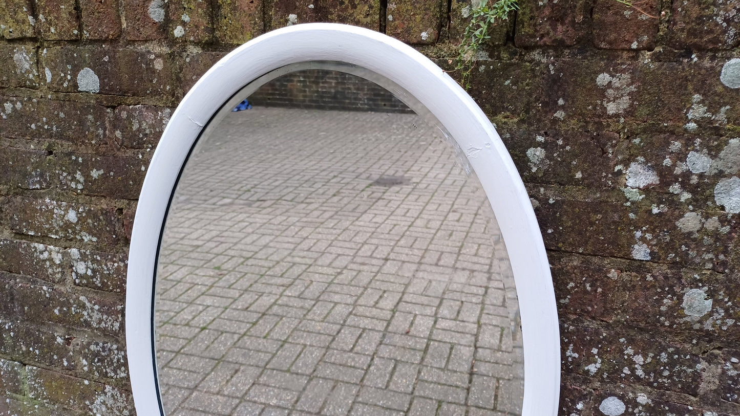 Vintage Large Unique Painted Shabby Chic Oval Mirror in Farrow and Ball Wimborne White 90 x 60 cm