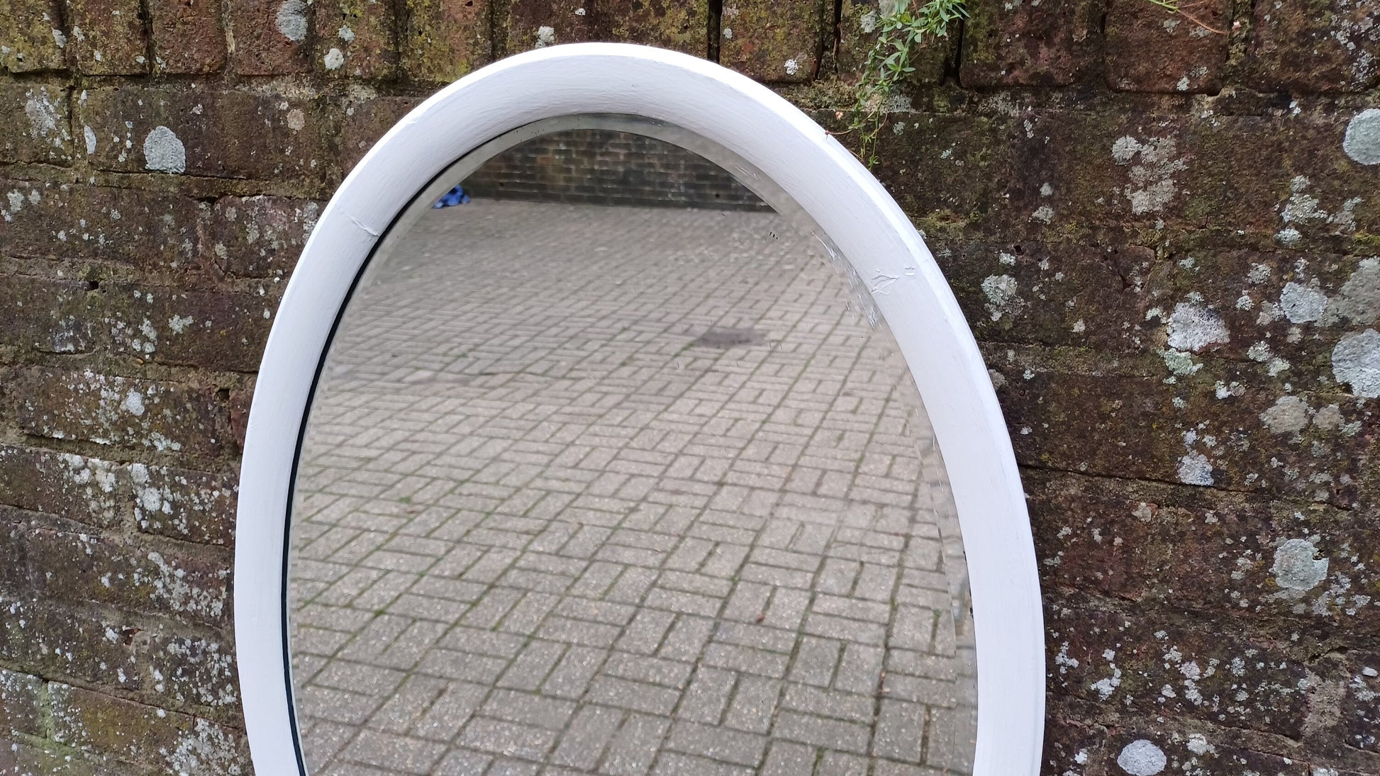 Vintage Large Unique Painted Shabby Chic Oval Mirror in Farrow and Ball Wimborne White 90 x 60 cm