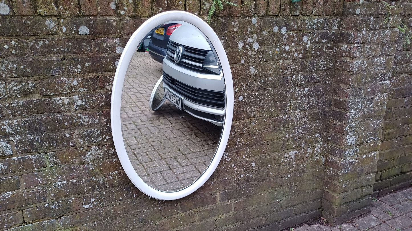 Vintage Large Unique Painted Shabby Chic Oval Mirror in Farrow and Ball Wimborne White 90 x 60 cm