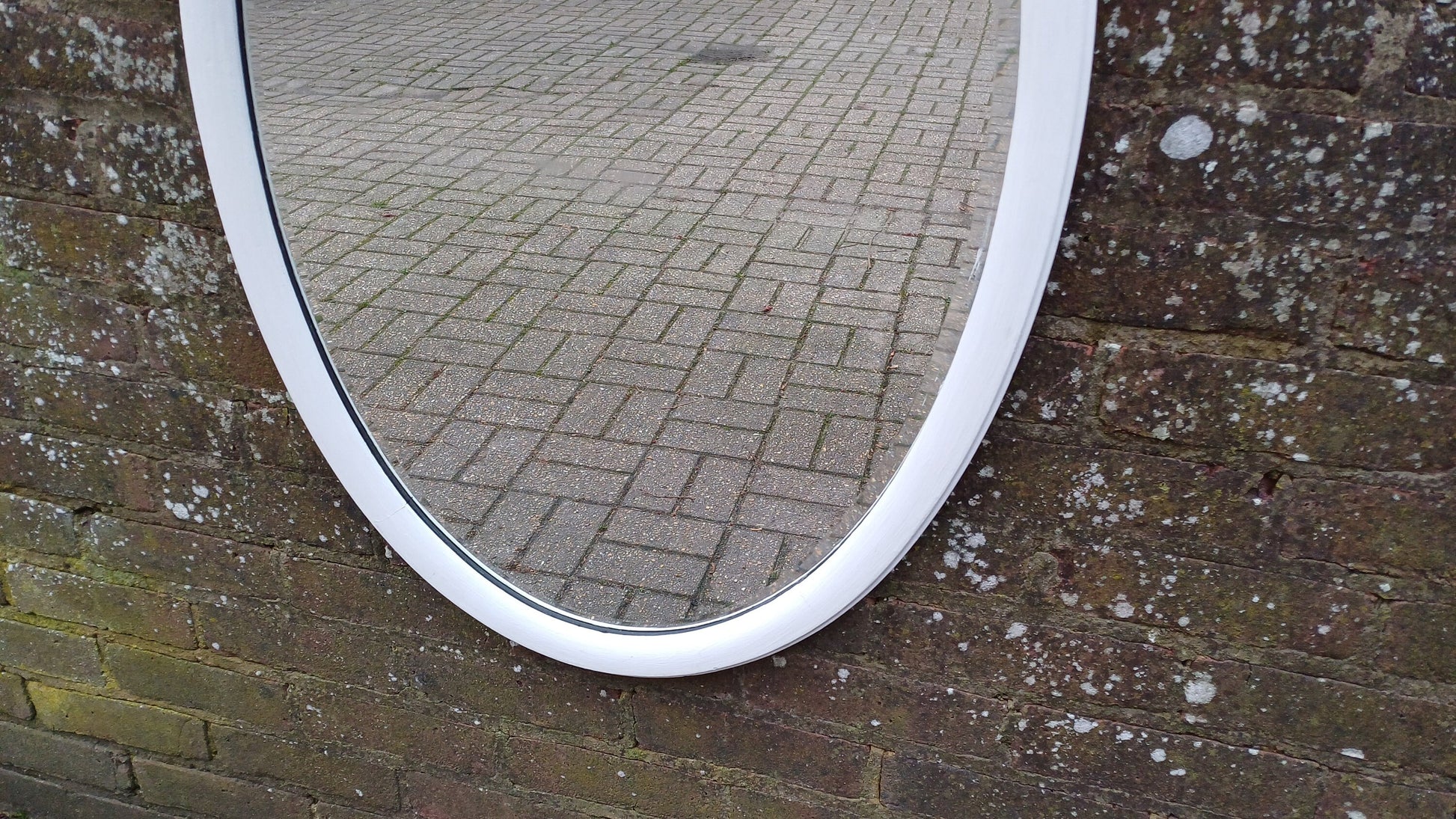 Vintage Large Unique Painted Shabby Chic Oval Mirror in Farrow and Ball Wimborne White 90 x 60 cm