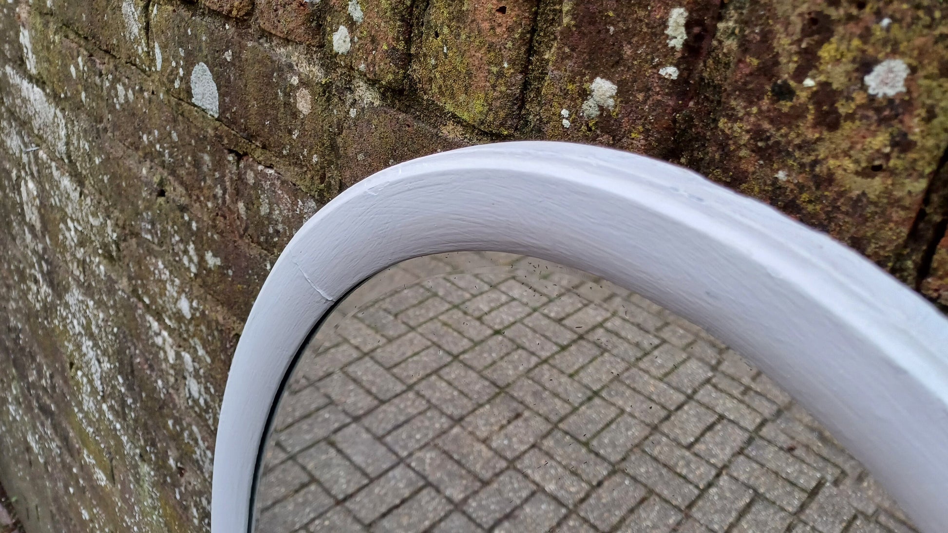 Vintage Large Unique Painted Shabby Chic Oval Mirror in Farrow and Ball Wimborne White 90 x 60 cm