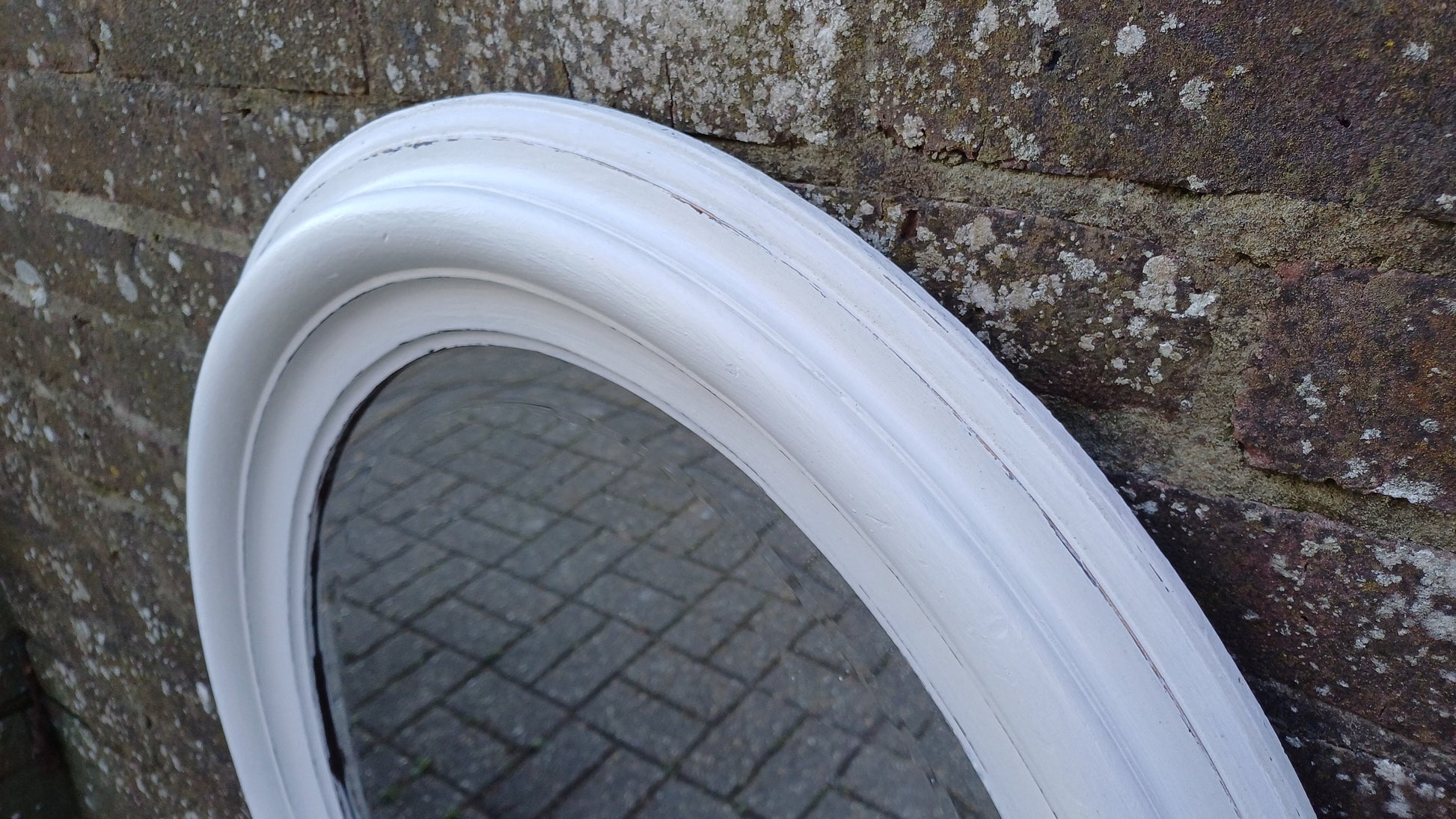 Large Vintage Unique Painted Shabby Chic Oval Mirror in Farrow and Ball Wimborne White 88 x 68 cm