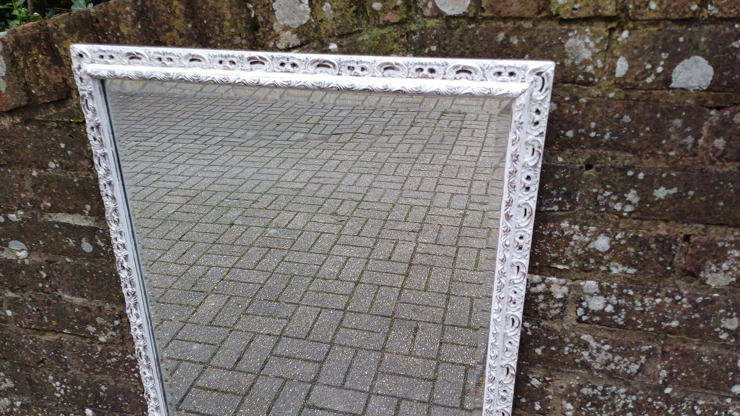 Large Vintage Unique Pierced Painted Shabby Chic Mirror in Farrow and Ball Wimborne White 83 x 57 cm