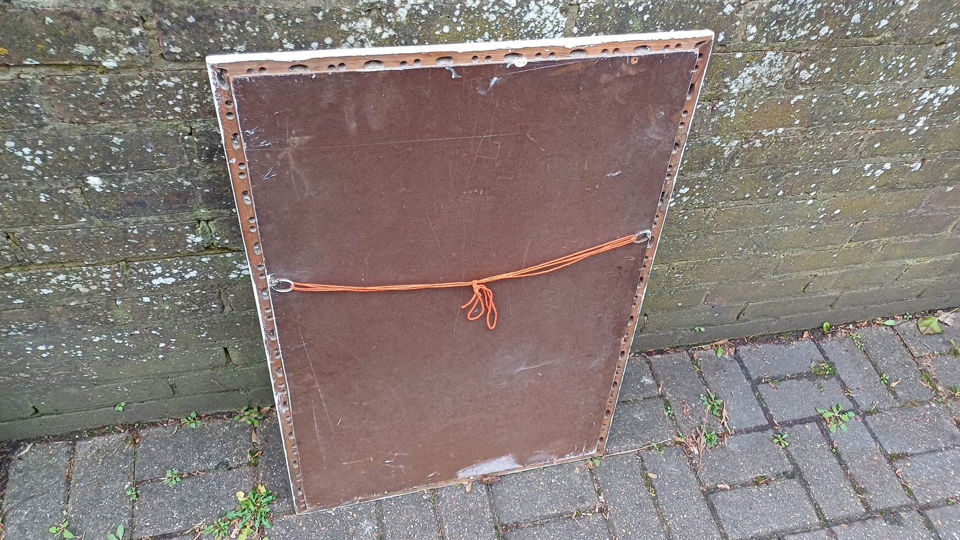 Large Vintage Unique Pierced Painted Shabby Chic Mirror in Farrow and Ball Wimborne White 83 x 57 cm
