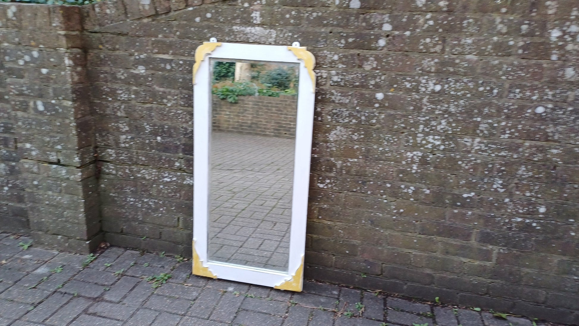 Tall Quality Oak Vintage Unique Painted Shabby Chic Mirror in Farrow and Ball Wimborne White and God Highlights.