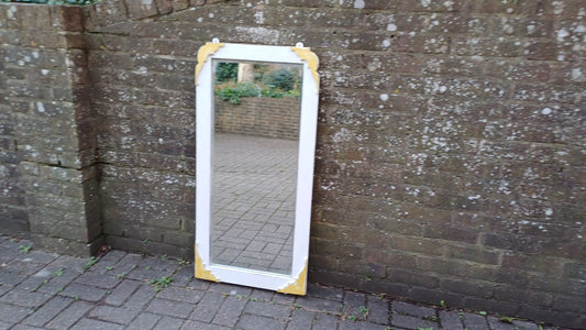 Tall Quality Oak Vintage Unique Painted Shabby Chic Mirror in Farrow and Ball Wimborne White and God Highlights.
