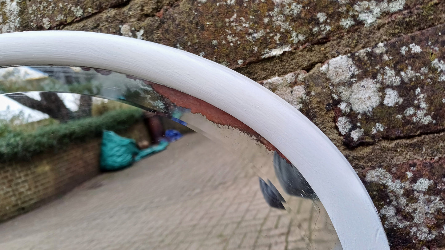 Large Vintage Unique Painted Shabby Chic Oval Mirror in Farrow and Ball Wimborne White