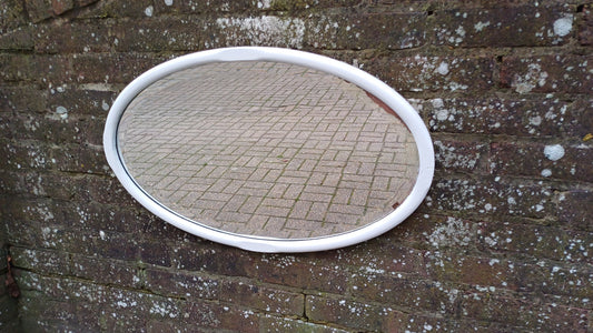 Large Vintage Unique Painted Shabby Chic Oval Mirror in Farrow and Ball Wimborne White