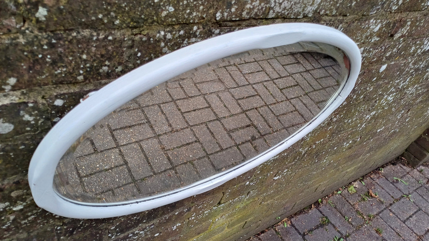 Large Vintage Unique Painted Shabby Chic Oval Mirror in Farrow and Ball Wimborne White