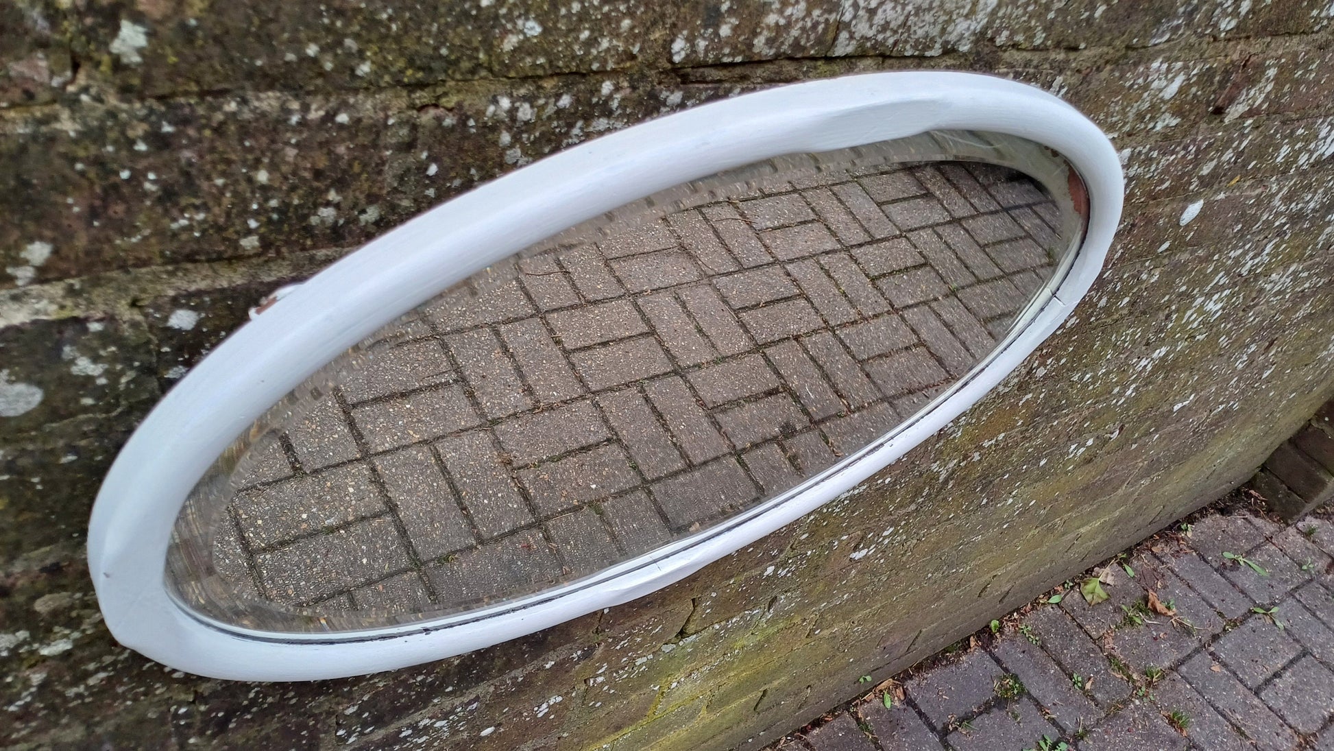 Large Vintage Unique Painted Shabby Chic Oval Mirror in Farrow and Ball Wimborne White