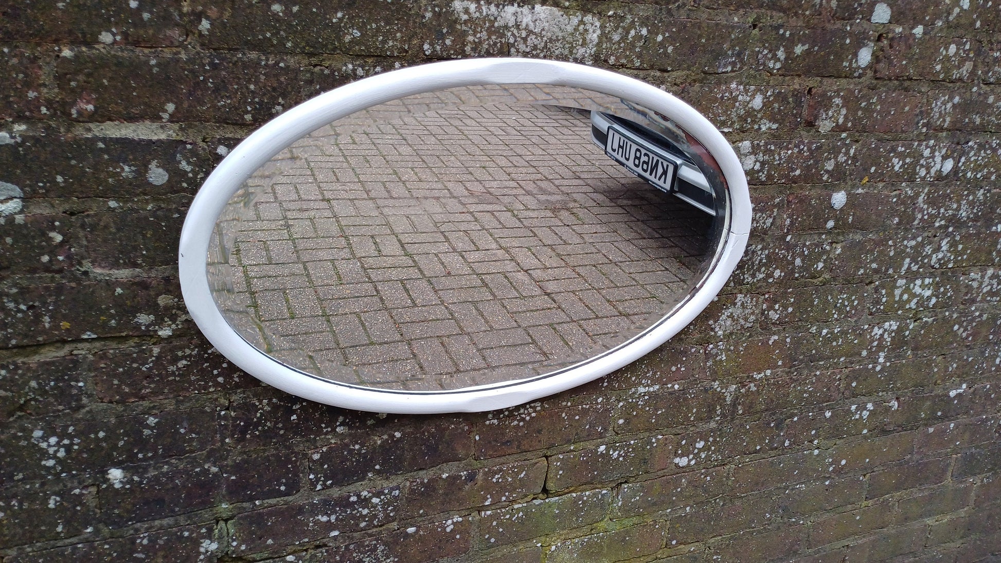 Large Vintage Unique Painted Shabby Chic Oval Mirror in Farrow and Ball Wimborne White