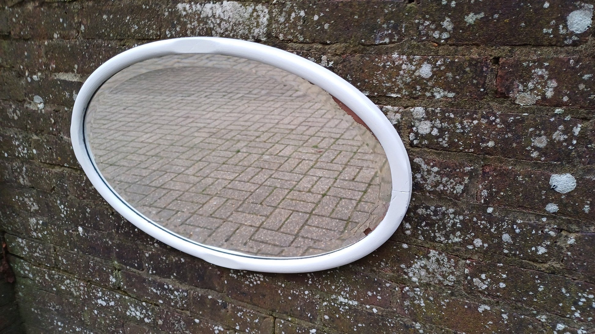 Large Vintage Unique Painted Shabby Chic Oval Mirror in Farrow and Ball Wimborne White