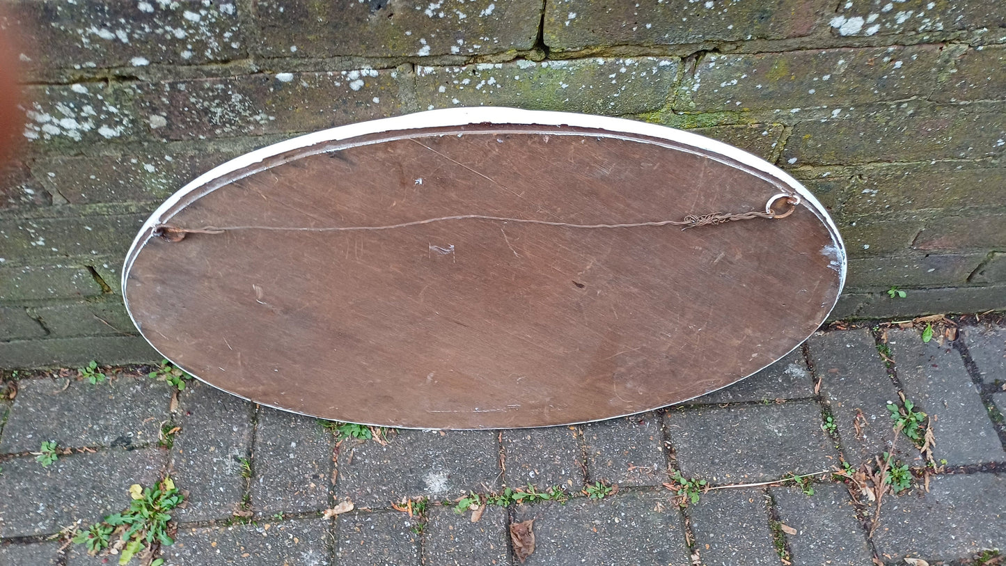 Large Vintage Unique Painted Shabby Chic Oval Mirror in Farrow and Ball Wimborne White