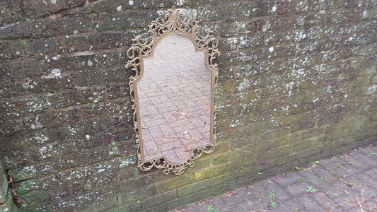 Very Large Vintage Gold Brass Oriental Decorative Wall Mirror