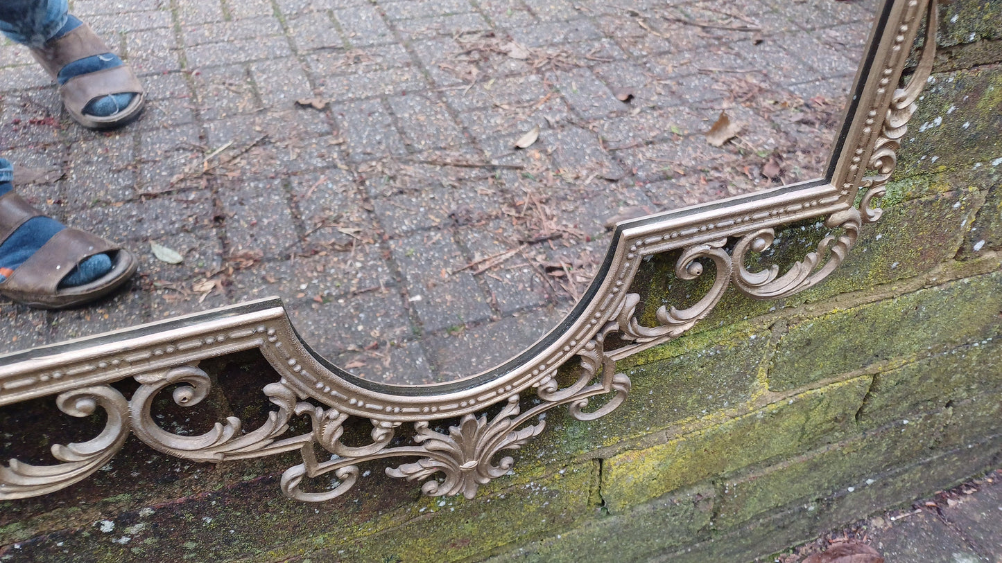 Very Large Vintage Gold Brass Oriental Decorative Wall Mirror